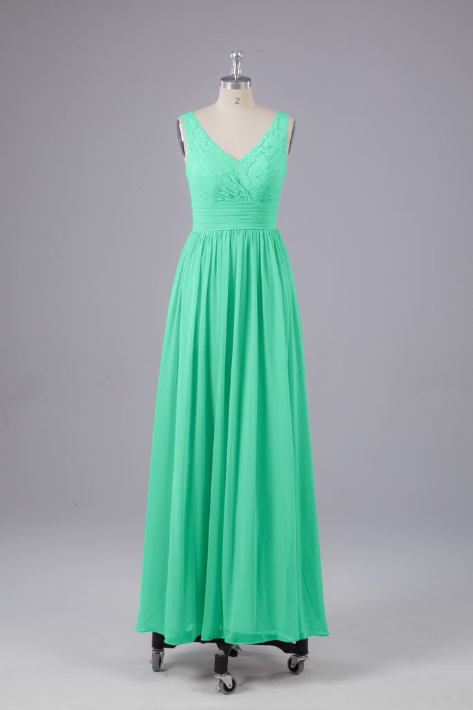 Vintage A-line V-neck Sleeveless Long Bridesmaid Dresses