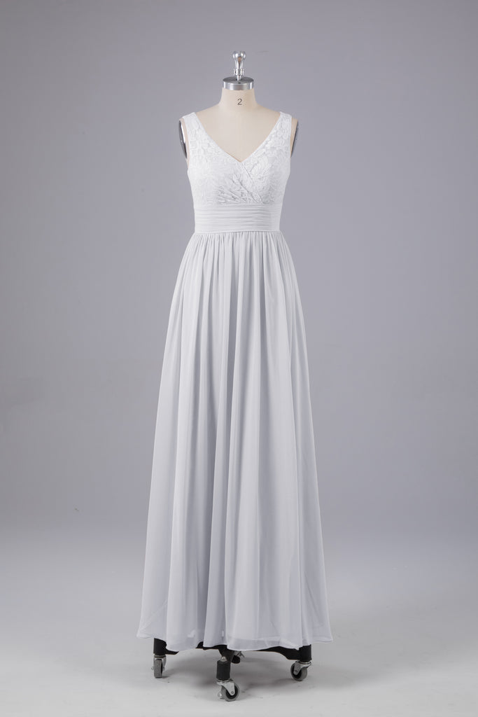 Vintage A-line V-neck Sleeveless Long Bridesmaid Dresses