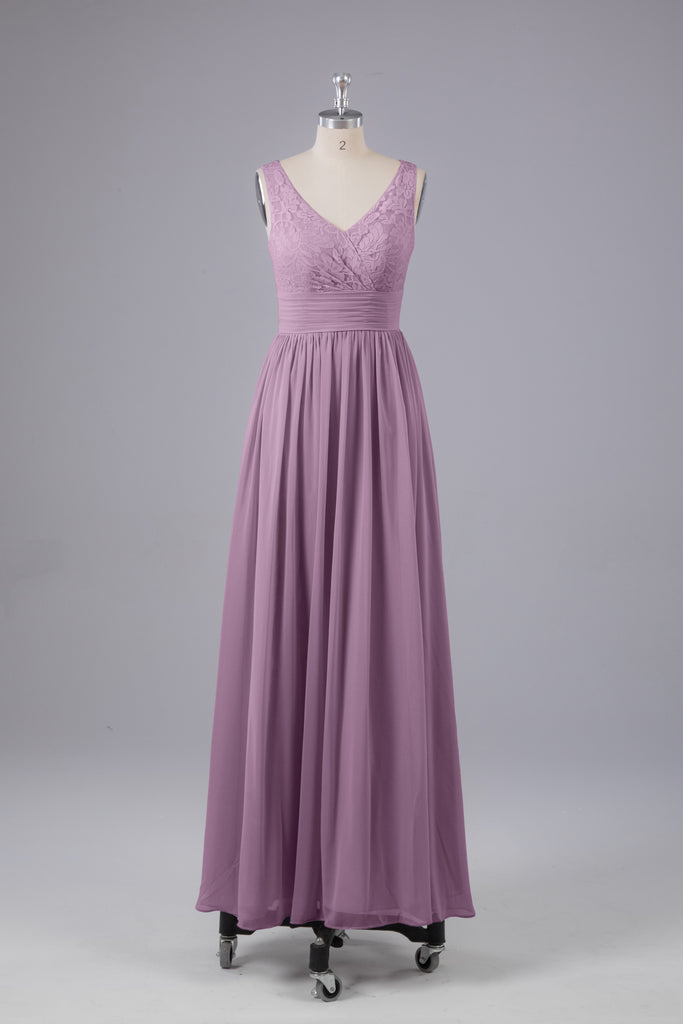 Vintage A-line V-neck Sleeveless Long Bridesmaid Dresses