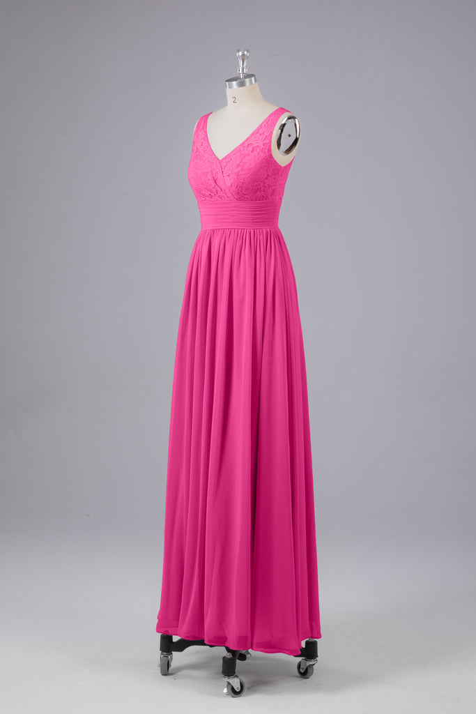Vintage A-line V-neck Sleeveless Long Bridesmaid Dresses