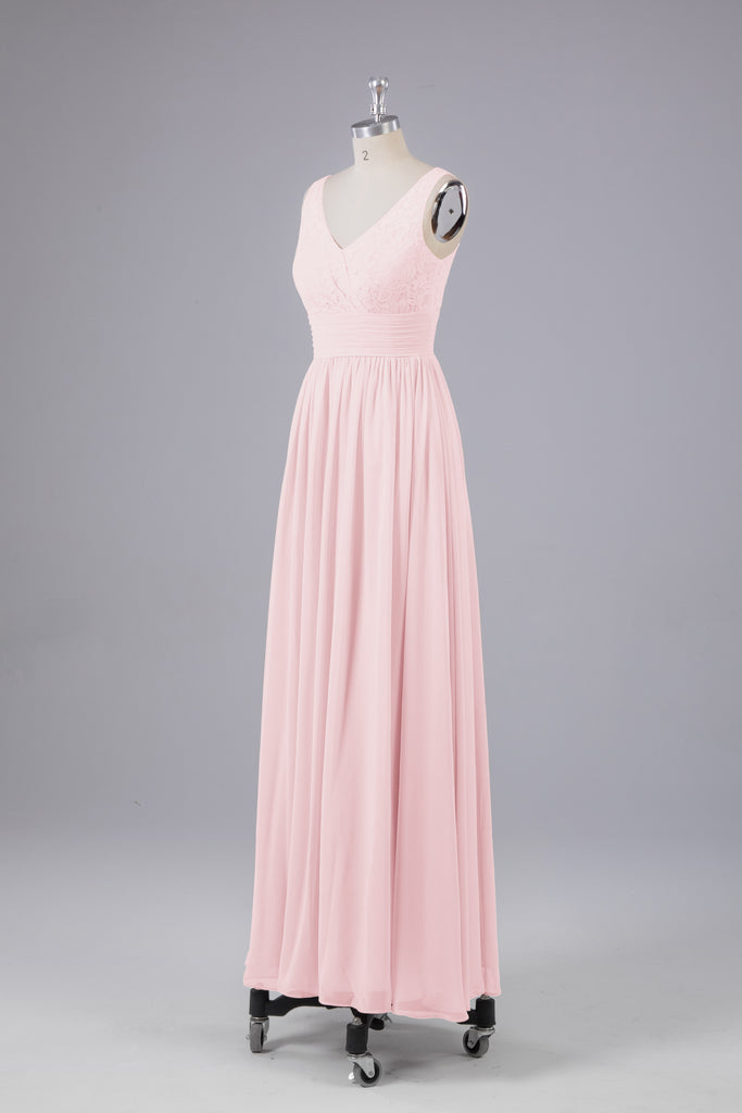 Vintage A-line V-neck Sleeveless Long Bridesmaid Dresses