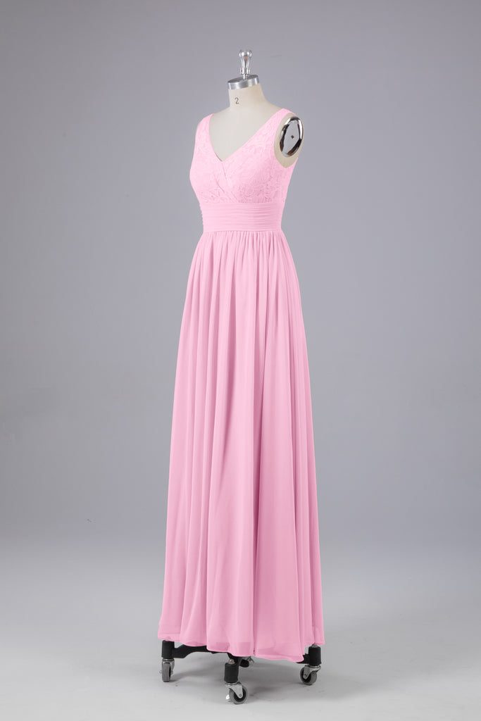 Vintage A-line V-neck Sleeveless Long Bridesmaid Dresses