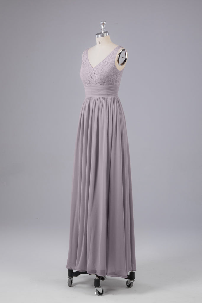 Vintage A-line V-neck Sleeveless Long Bridesmaid Dresses