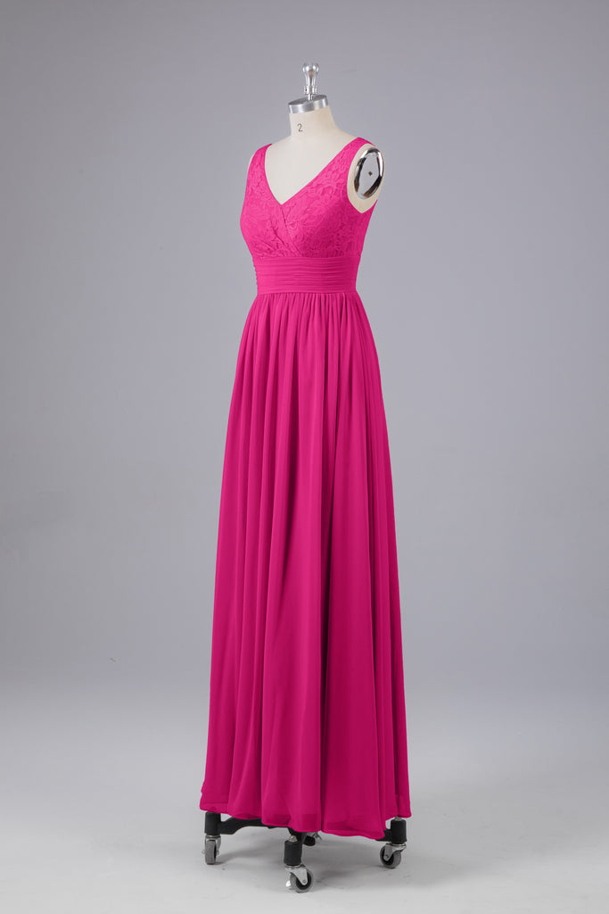 Vintage A-line V-neck Sleeveless Long Bridesmaid Dresses