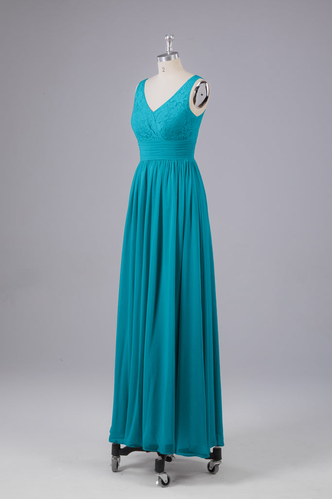 Vintage A-line V-neck Sleeveless Long Bridesmaid Dresses