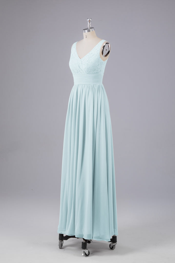 Vintage A-line V-neck Sleeveless Long Bridesmaid Dresses