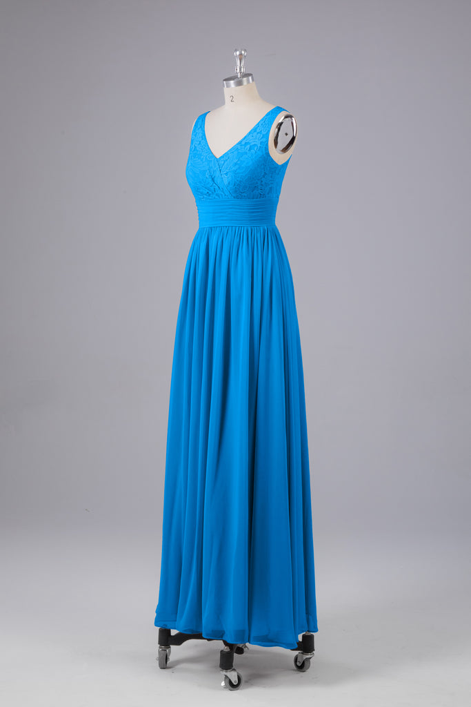 Vintage A-line V-neck Sleeveless Long Bridesmaid Dresses
