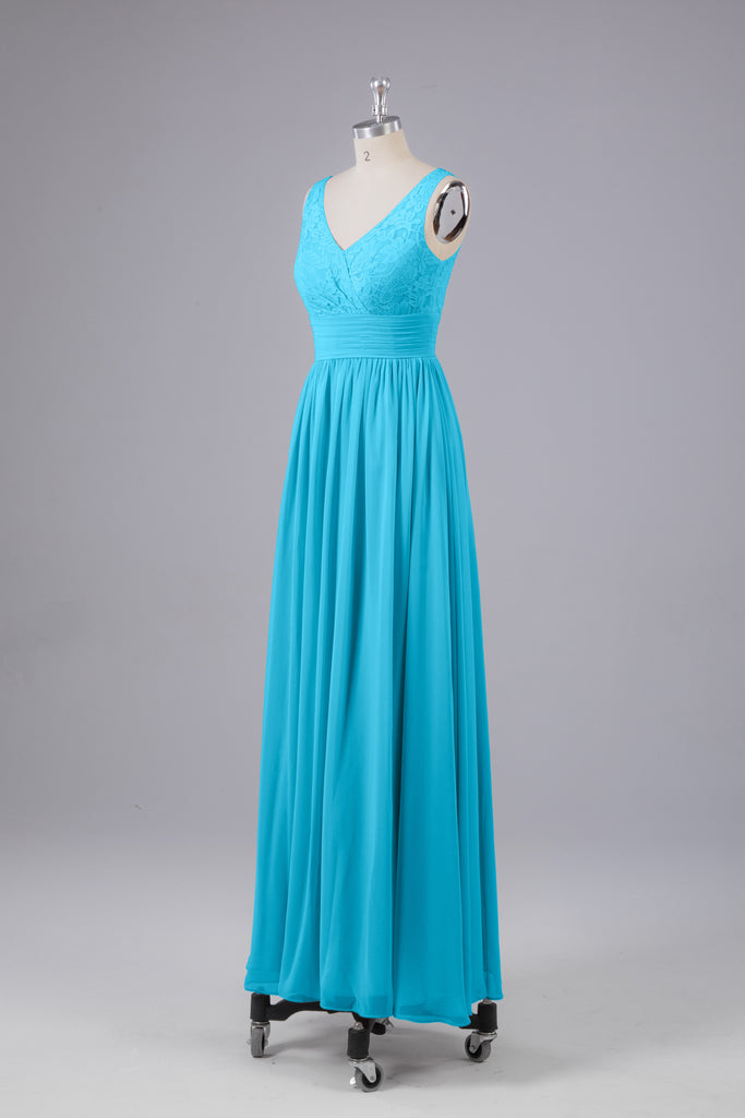Vintage A-line V-neck Sleeveless Long Bridesmaid Dresses