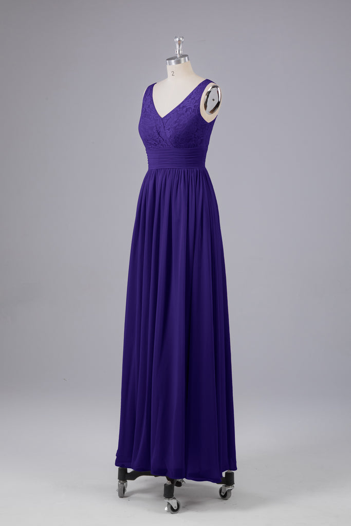 Vintage A-line V-neck Sleeveless Long Bridesmaid Dresses