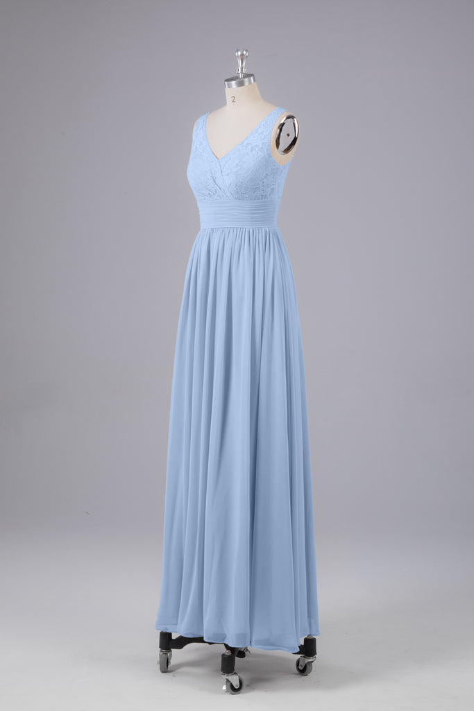 Vintage A-line V-neck Sleeveless Long Bridesmaid Dresses