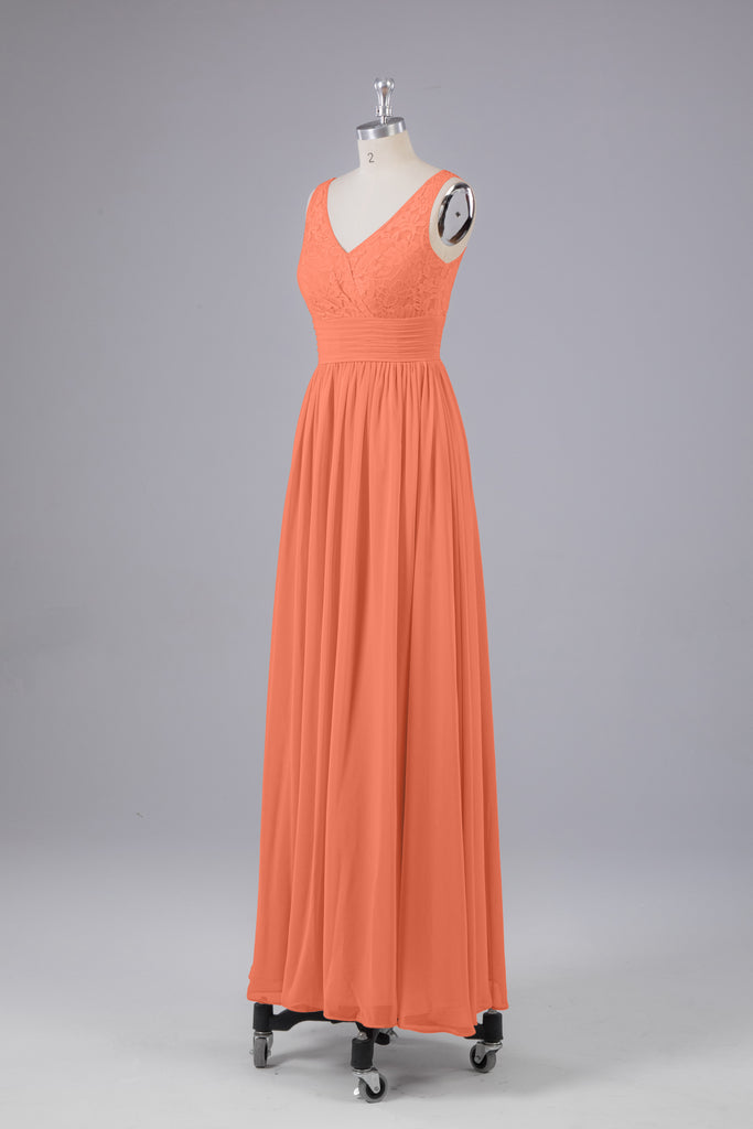 Vintage A-line V-neck Sleeveless Long Bridesmaid Dresses