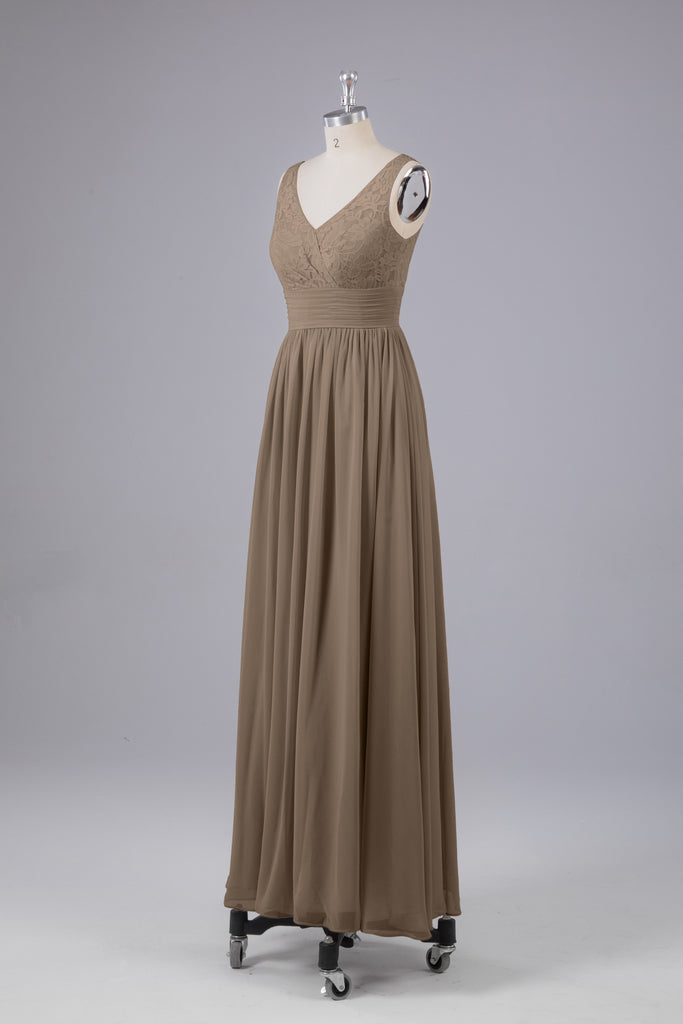 Vintage A-line V-neck Sleeveless Long Bridesmaid Dresses