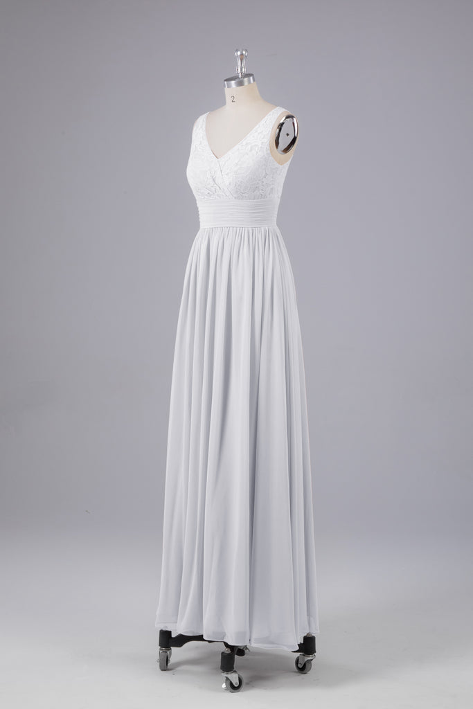 Vintage A-line V-neck Sleeveless Long Bridesmaid Dresses