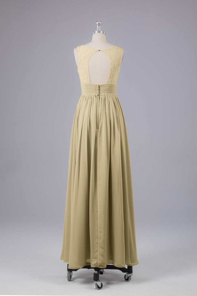 Vintage A-line V-neck Sleeveless Long Bridesmaid Dresses