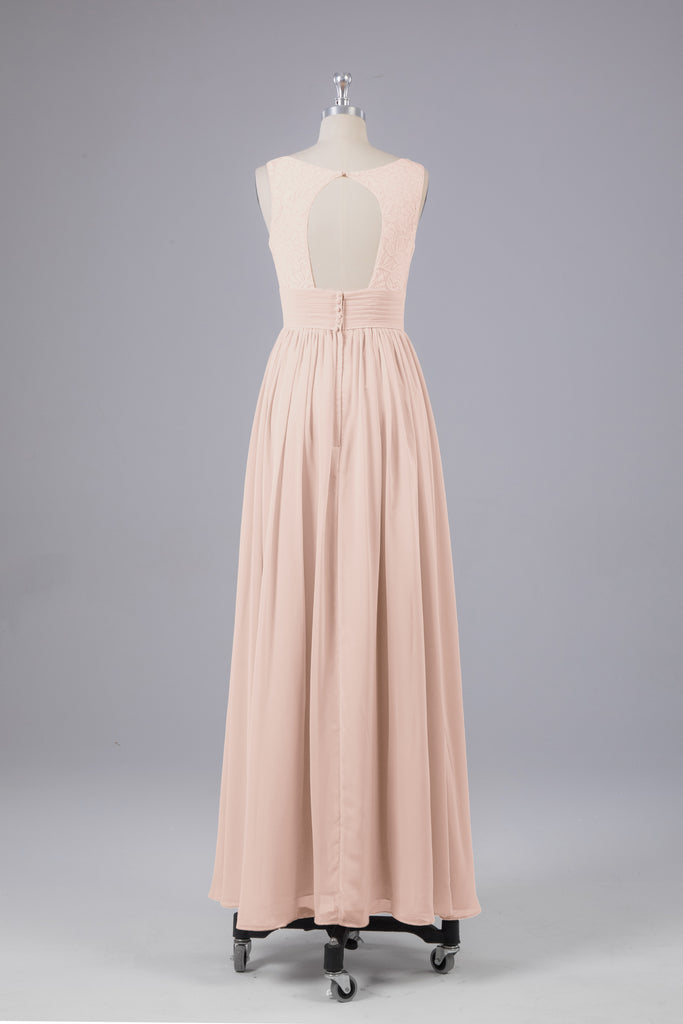 Vintage A-line V-neck Sleeveless Long Bridesmaid Dresses