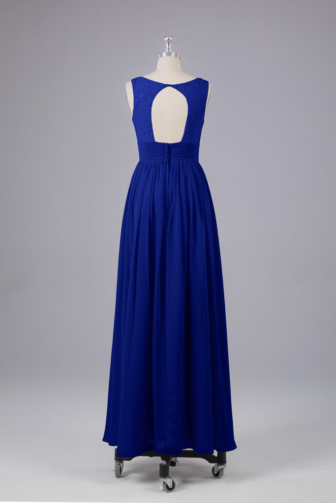 Vintage A-line V-neck Sleeveless Long Bridesmaid Dresses