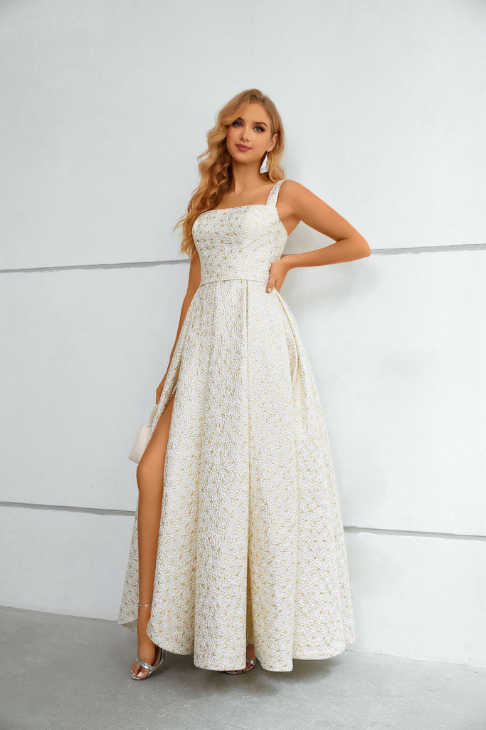 Square Straps Long Prom Dress With Split