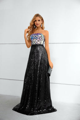 A-Line Strapless Sleeveless Long Prom Dress With Sequins