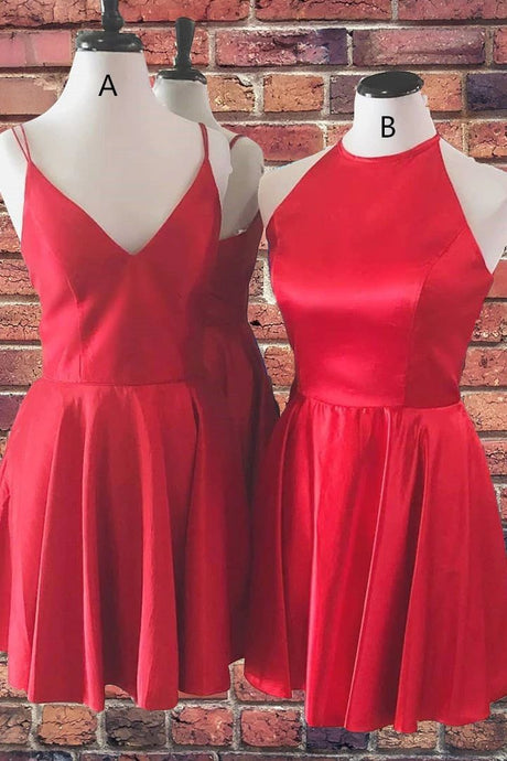 A-Line Red Short Satin Homecoming Dress