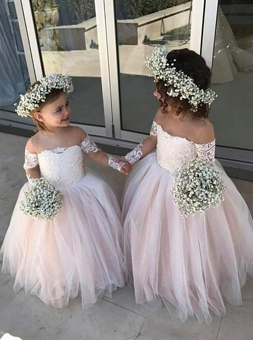 Chic Long Sleeves Off-The-Shoulder Tulle Flower Girl Dress OF122