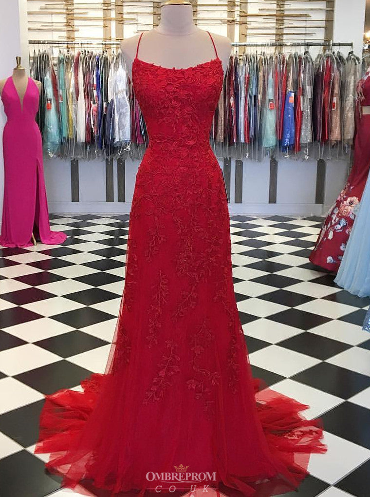 Mermaid Burgundy Backless Prom Dress Evening Gown With Lace Appliques