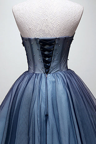 Sweetheart Beading Blue Homecoming Dress, Tulle Short Graduation Dress OM469