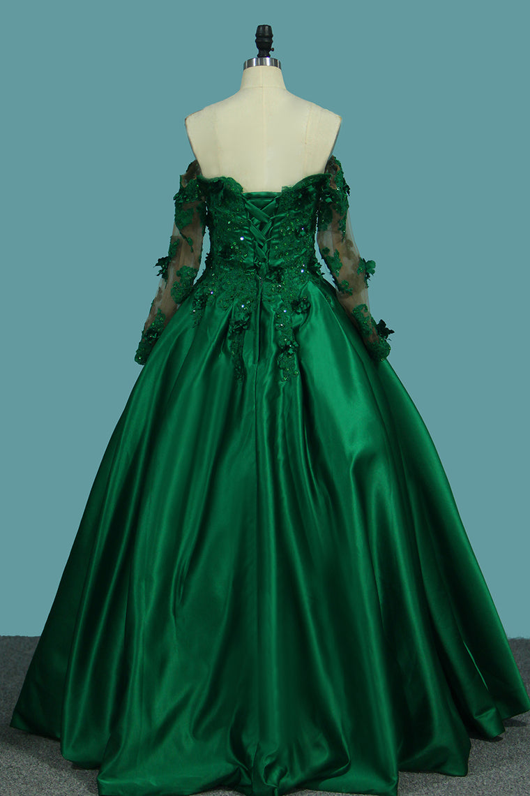 Quinceanera Green Off The Shoulder Long Sleeves Prom Dress