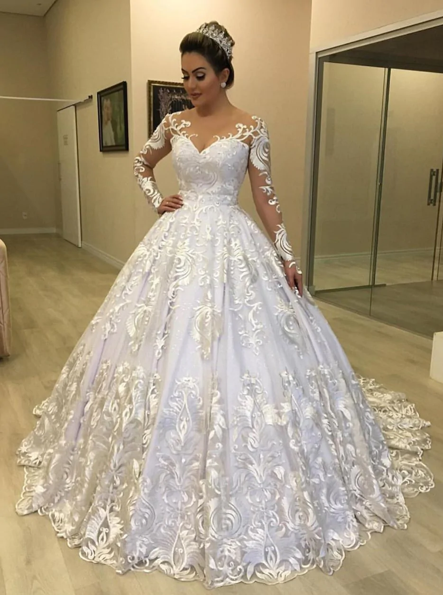 Vintage Princess Long Sleeves Ball Gown, Wedding Dresses With Lace