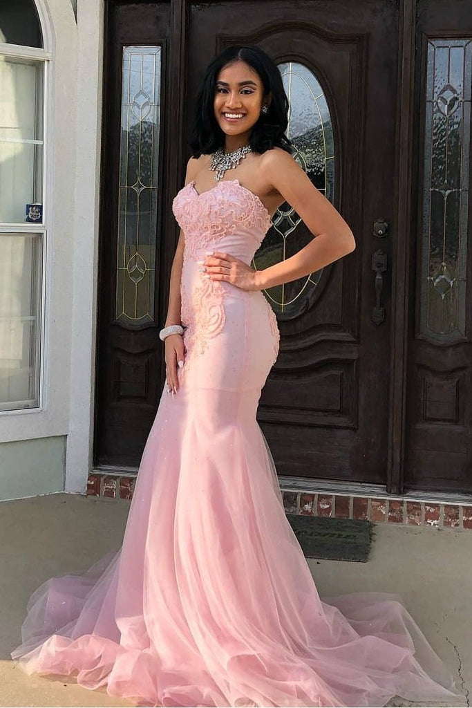 Mermaid/Trumpet Pink Sweetheart Long Prom Dress with Appliques