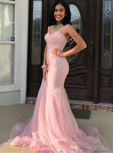 Mermaid/Trumpet Pink Sweetheart Long Prom Dress with Appliques