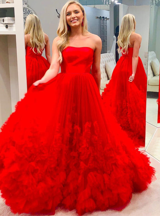 Red A-Line Strapless Long Prom Dress Elegant Pageant Gown OP650