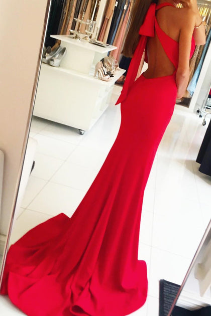 Mermaid Red Open Back Long Prom Dress Evening Dress With Split