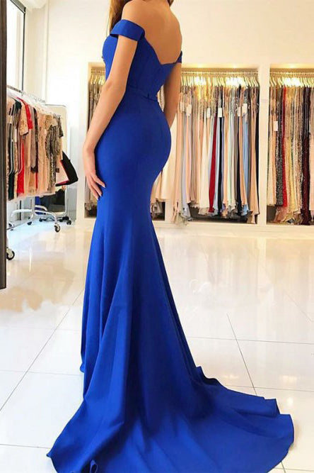 Royal Blue Mermaid Off-the-Shoulder Prom Evening Dress OP367
