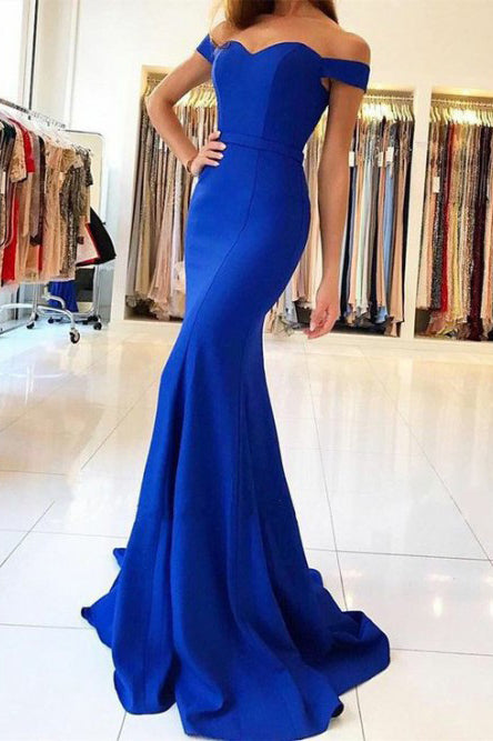 Royal Blue Mermaid Off-the-Shoulder Prom Evening Dress OP367