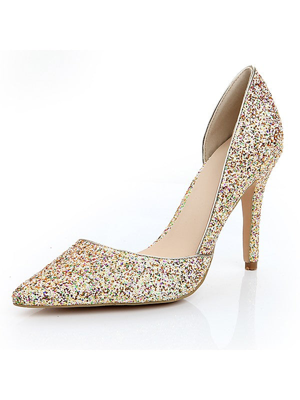 Sequin Patent Leather Closed Toe Stiletto High Heels OS102