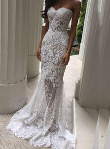 Sexy Mermaid Sweetheart Lace Appliques Beach Wedding Dress OW325