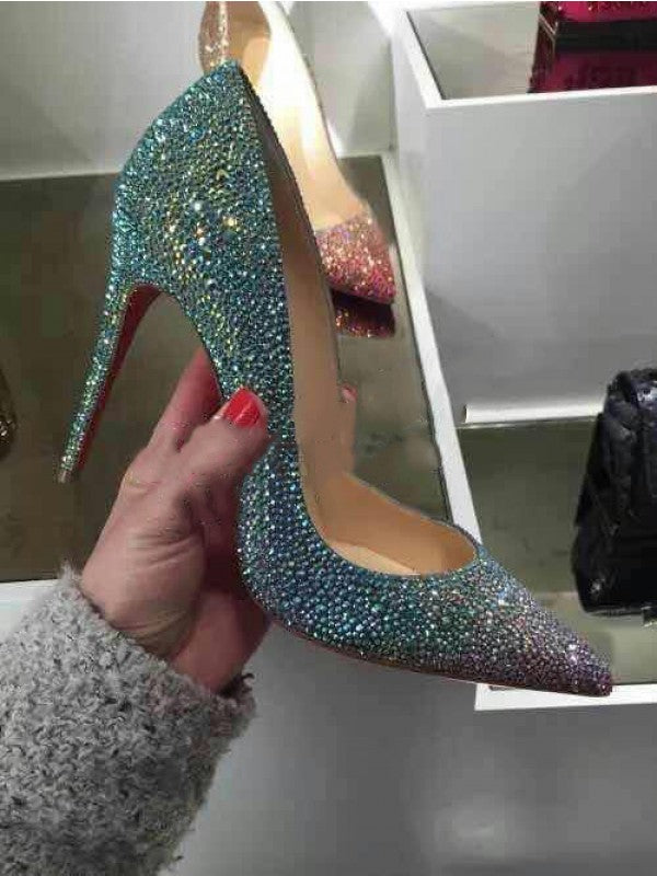 Sheepskin Closed Toe Stiletto High Heel With Rhinestone OS103