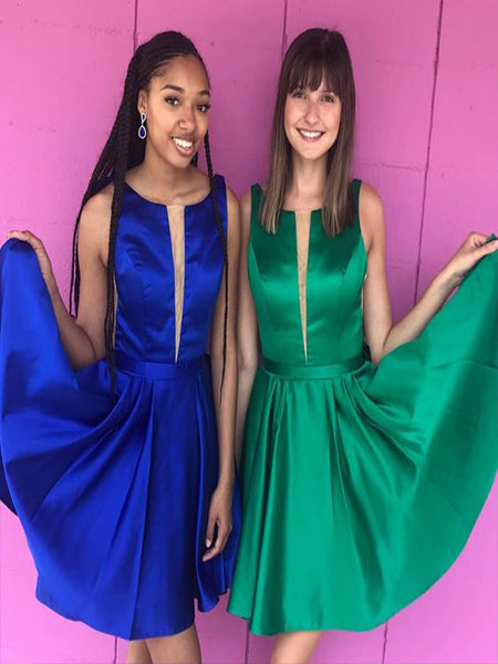 A-Line Plunging Neck Satin Homecoming Party Dress UK Sale OP227