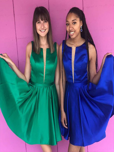 A-Line Plunging Neck Satin Homecoming Party Dress UK Sale OP227