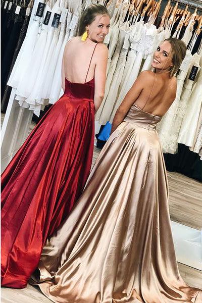 Sexy Spaghetti-straps Backless Long Prom Dress Evening Gown