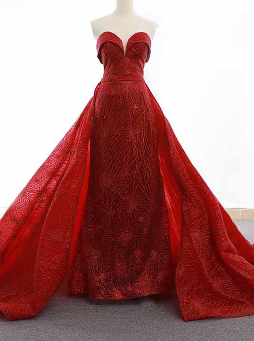 Sparkly Sequins Red Sweetheart Sheath Formal Gown Overskirt Pageant Dresses OP750