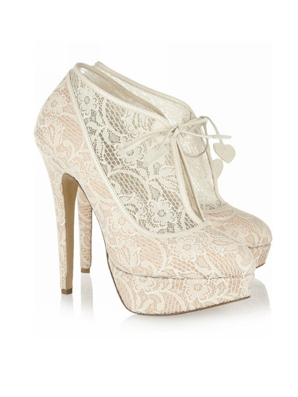 Stiletto Heel Closed Toe Platform Lace Wedding Boots OS107