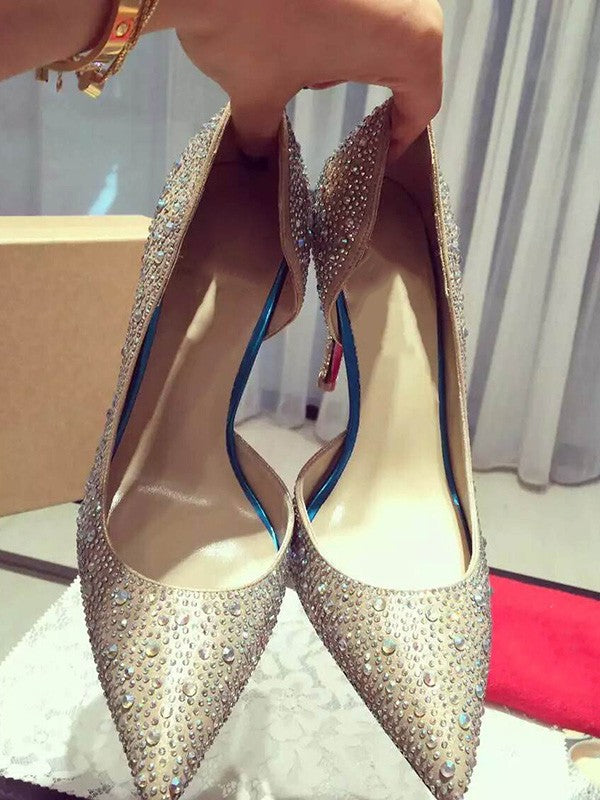 Stiletto Heel Satin Closed Toe Rhinestone High Heels OS104