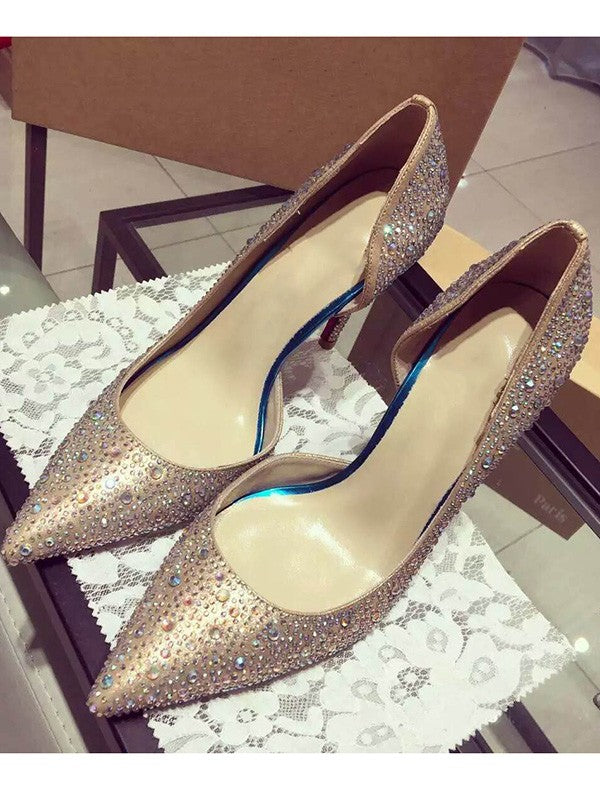 Stiletto Heel Satin Closed Toe Rhinestone High Heels OS104