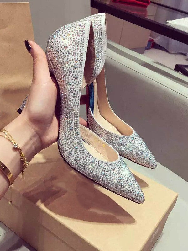 Stiletto Heel With Rhinestone Satin Closed Toe High Heels OS105