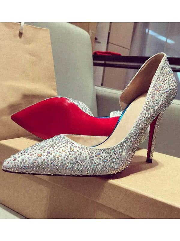 Stiletto Heel With Rhinestone Satin Closed Toe High Heels OS105