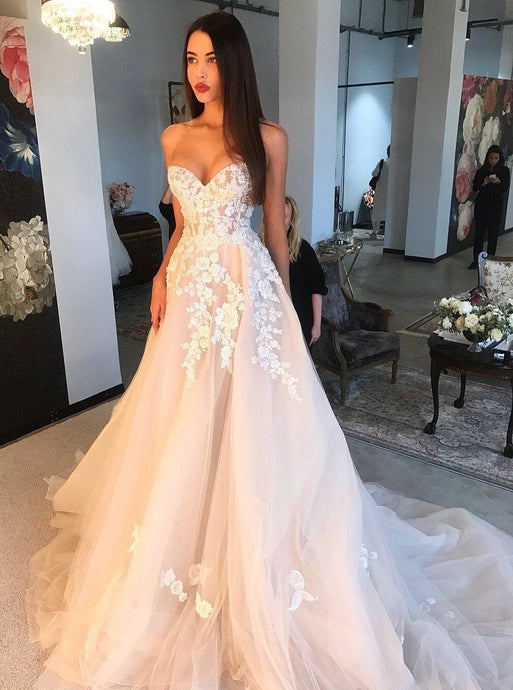 Sweetheart Tulle Applique Wedding Dress Long Prom Dress OW343