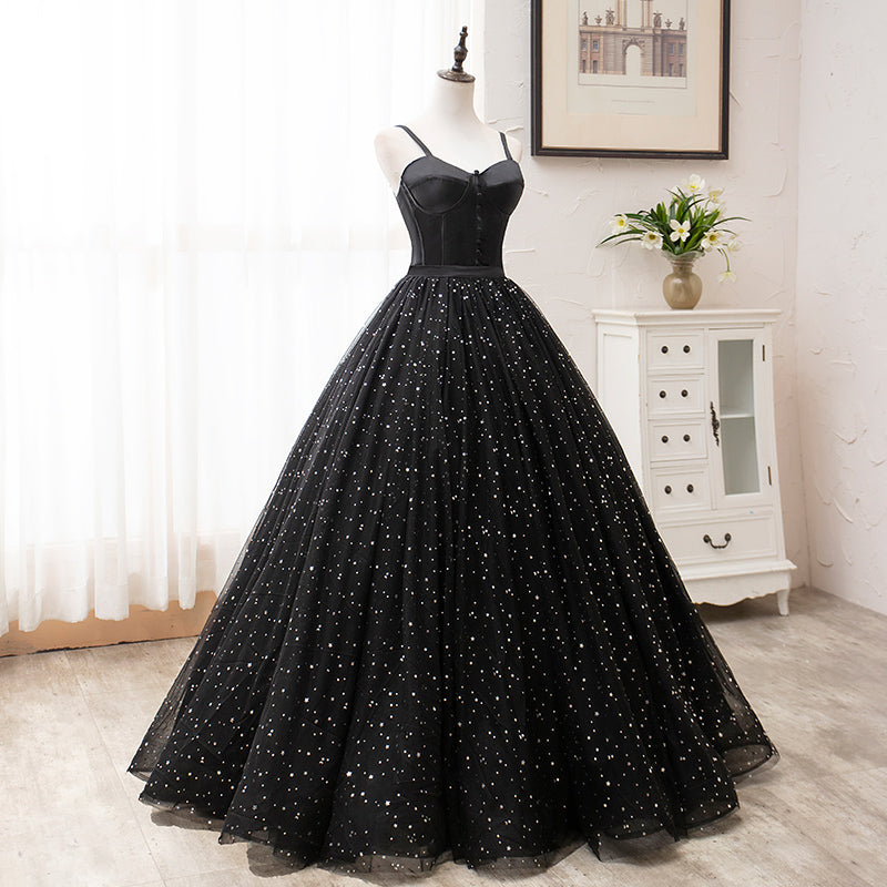 Vintage Ball Gown Lace up Black Princess Prom Dresses Dresses OD911