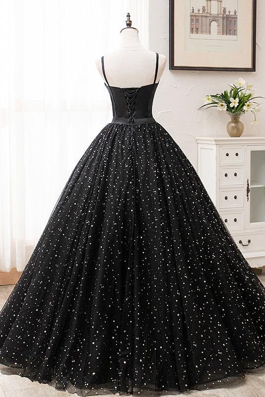 Vintage Ball Gown Lace up Black Princess Prom Dresses Dresses OD911