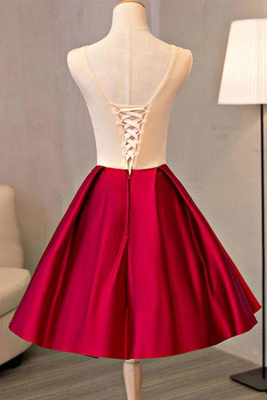 Pretty Short Satin A-line Lace Up Homecoming Dresses With Embroidered Appliques Ob924